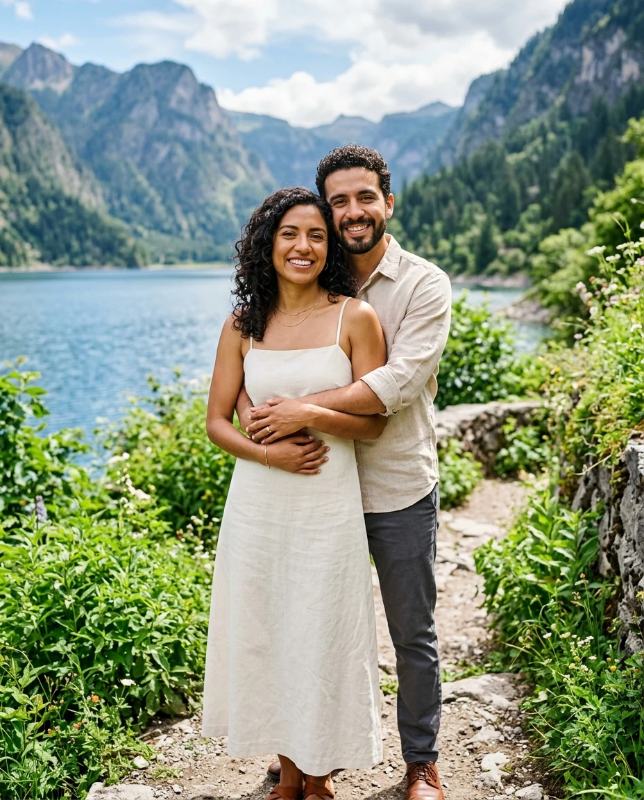Elena y Mateo abrazados junto al lago, fotografía 4